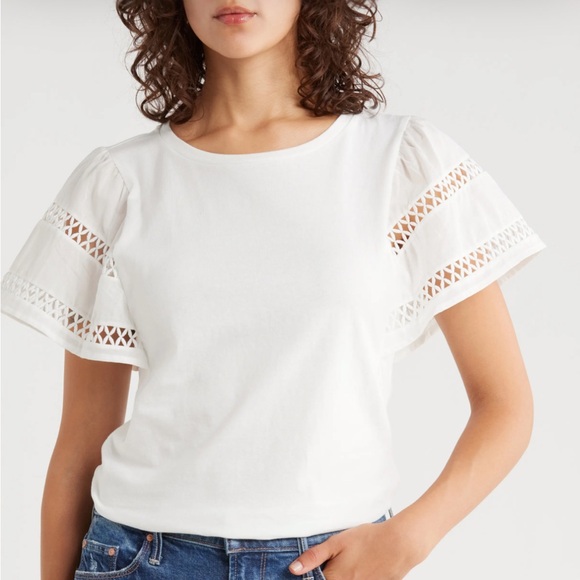 Muse Tops - Muse White Eyelet Sleeve Blouse